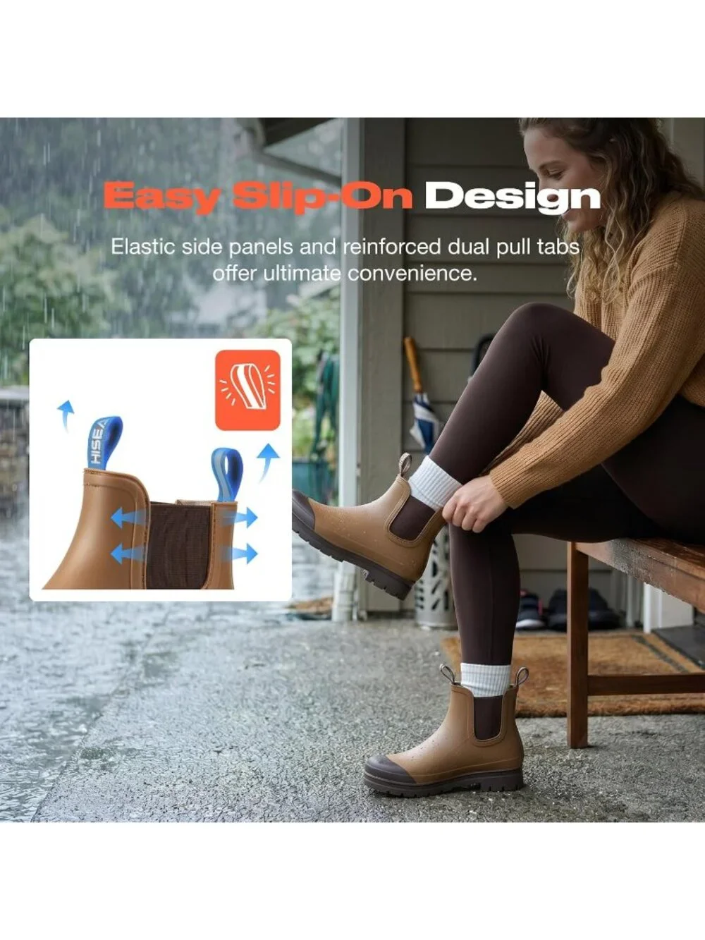 Women's Brown Short Rain Boots Waterproof Ankle Chelsea Boots Non-Slip Matte PVC